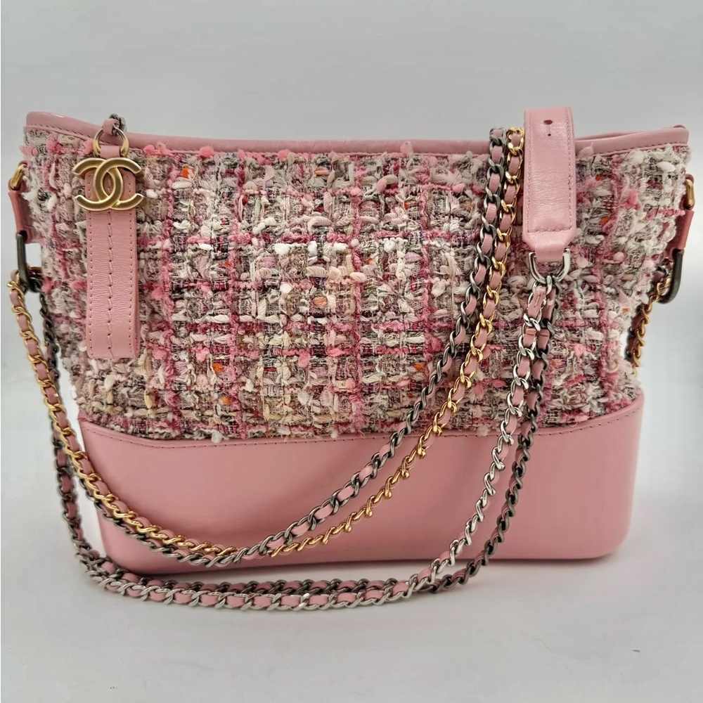 Authentic CHANEL pink tweed medium Gabrielle crossbody bag